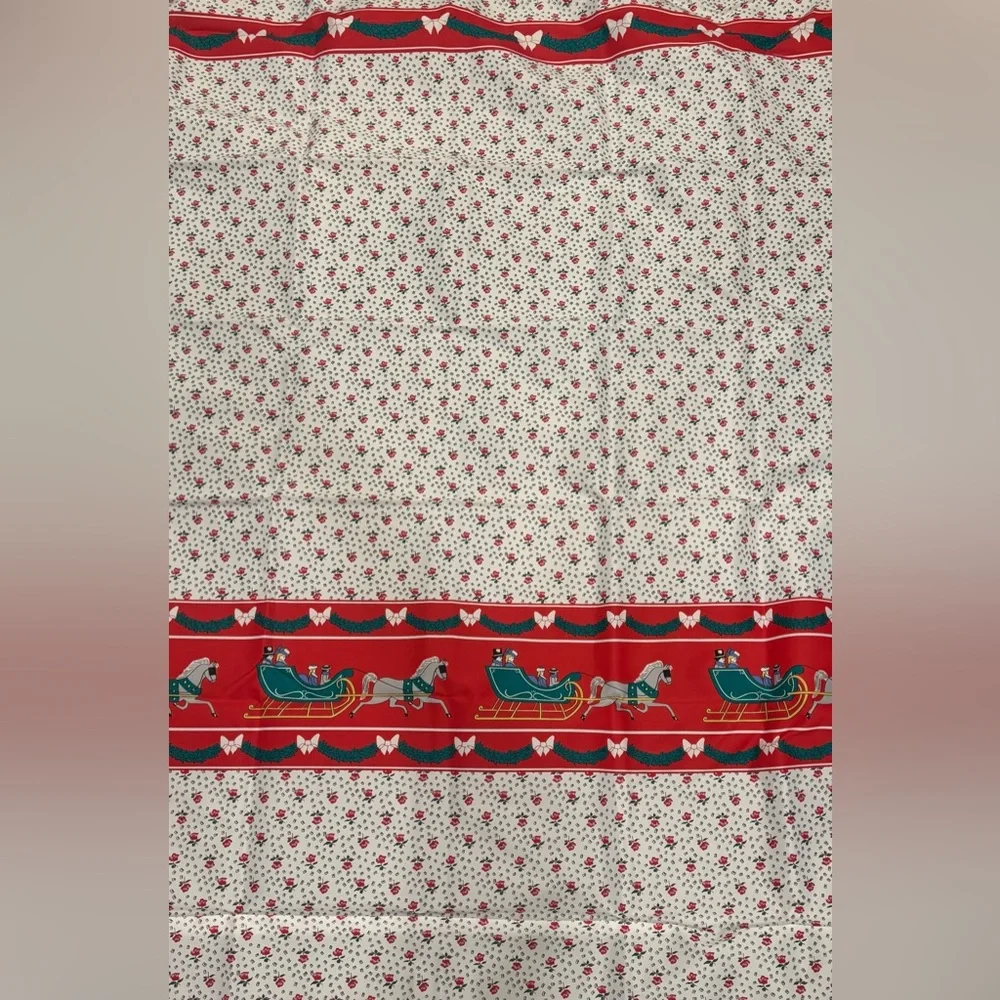 Vintage Christmas Shower Curtain New in Box Coquette Bows Holly Sleigh Made USA